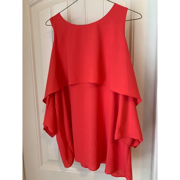 GIBSON LATIMER WOMENS COLD SHOULDER BLOUSE SIZE M RED/ORANGE - Picture 1 of 2